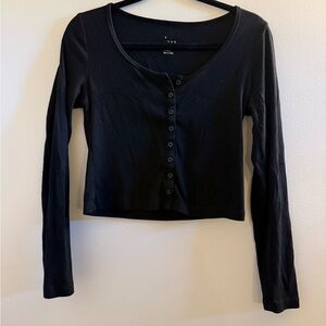 A New Day Women's Ribbed Long Sleeve Scoop Neck Cardigan Top Shirt Black XS